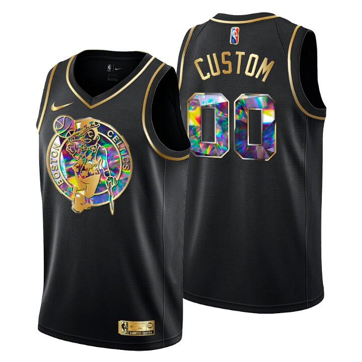 Personalized Men’s Boston Celtics Active Player 2021 22 Black Golden Edition 75th Anniversary Diamond Logo Stitched Basketball Jersey