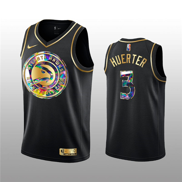 Personalized Men’s Atlanta Hawks #3 Kevin Huerter 2021 22 Black Golden Edition 75th Anniversary Diamond Logo Stitched Basketball Jersey