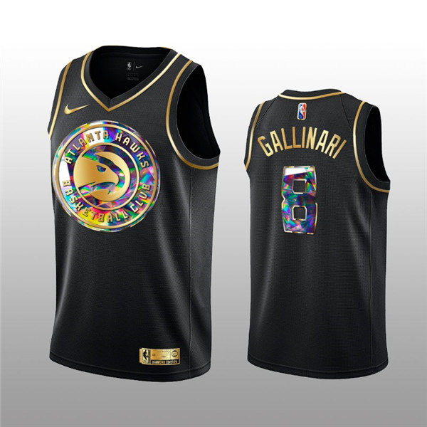 Personalized Men’s Atlanta Hawks #8 Danilo Gallinari 2021 22 Black Golden Edition 75th Anniversary Diamond Logo Stitched Basketball Jersey