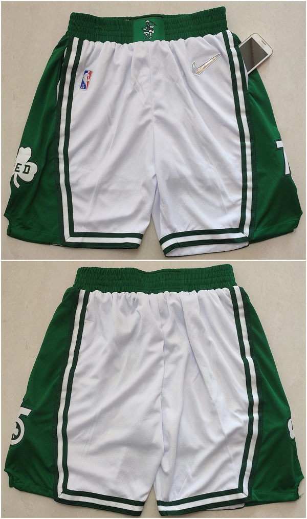 Personalized Men’s Boston Celtics White 75th Anniversary Shorts (Run Small)