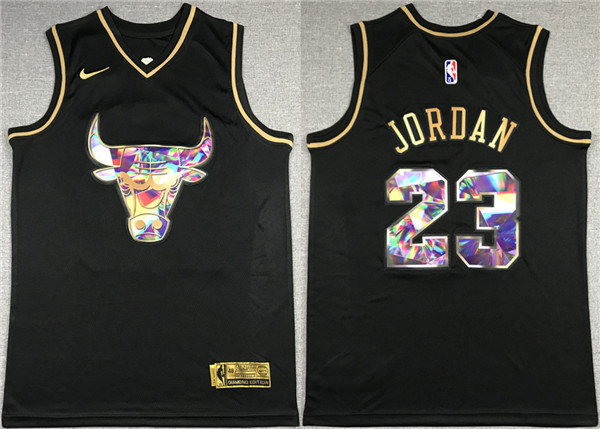 Personalized Men’s Chicago Bulls #23 Michael Jordan 2021 22 Black Golden Edition 75th Anniversary Diamond Logo Stitched Basketball Jersey