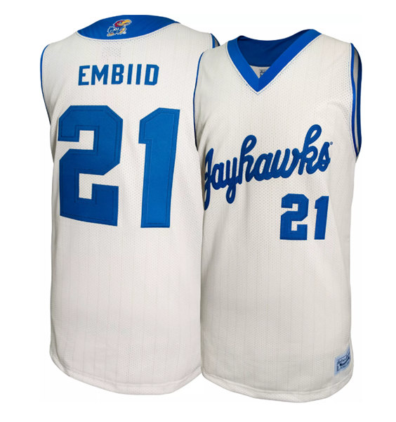Personalized Men’s Kansas Jayhawks #21 Joel Embiid White Basketball Stitched Jersey