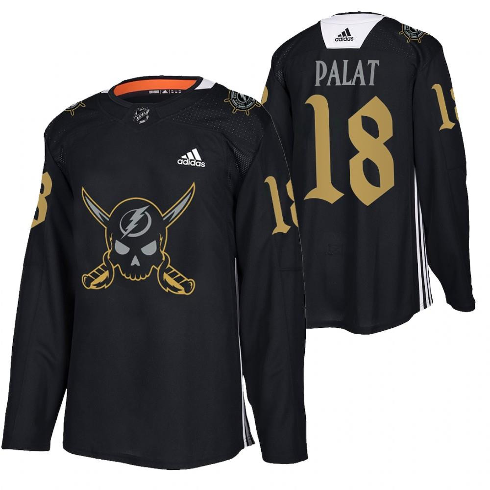 Personalized Men’s Tampa Bay Lightning #18 Ondrej Palat Black Gasparilla Inspired Pirate-Themed Warmup Stitched Jersy