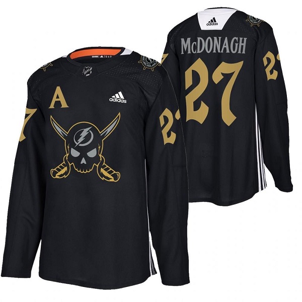 Personalized Men’s Tampa Bay Lightning #27 Ryan McDonagh Black Gasparilla Inspired Pirate-Themed Warmup Stitched Jersy