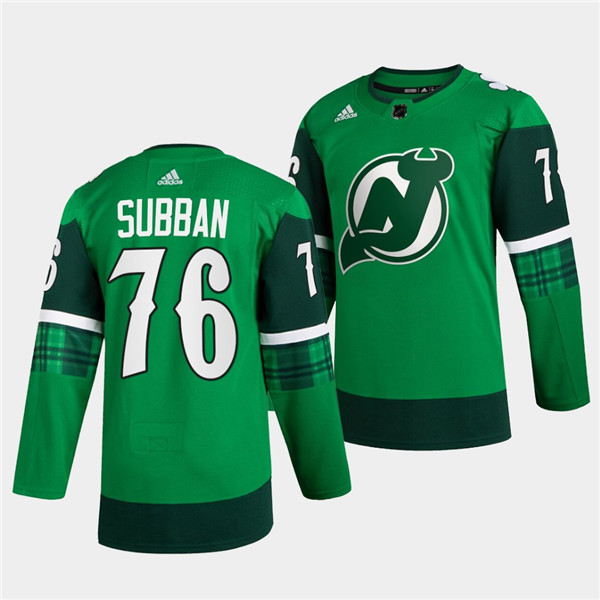 Personalized Men’s New Jersey Devils #76 P.K. Subban Green Warm-Up St Patricks Day Stitched Jersey