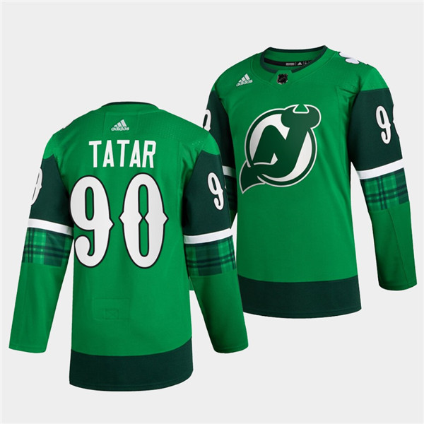 Personalized Men’s New Jersey Devils #90 Tomas Tatar Green Warm-Up St Patricks Day Stitched Jersey