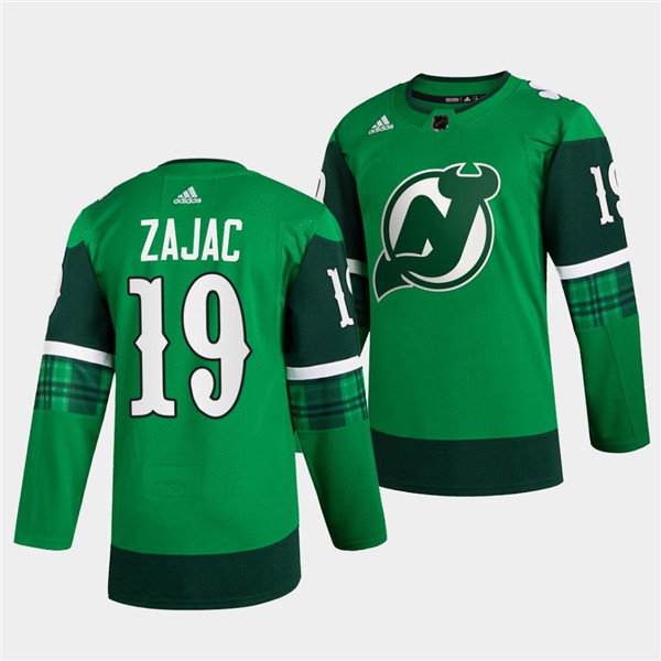 Personalized Men’s New Jersey Devils #19 Travis Zajac Green Warm-Up St Patricks Day Stitched Jersey
