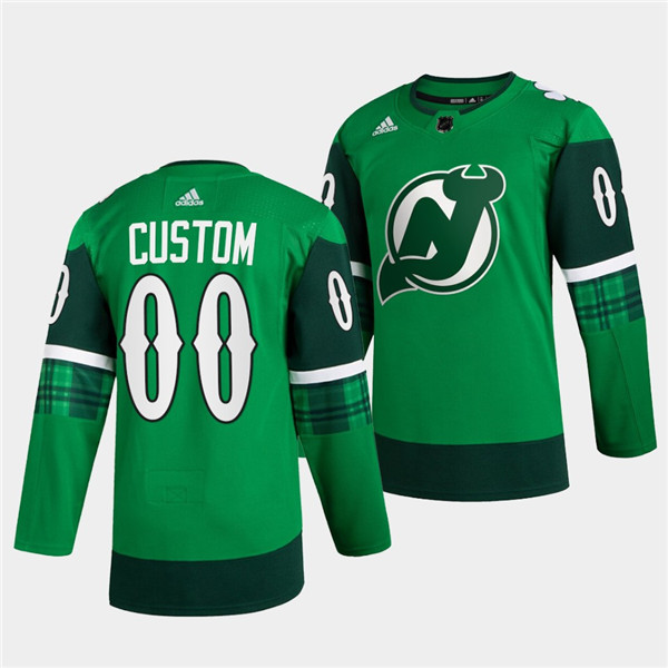Personalized Men’s New Jersey Devils Active Player Green Warm-Up St Patricks Day Stitched Jersey