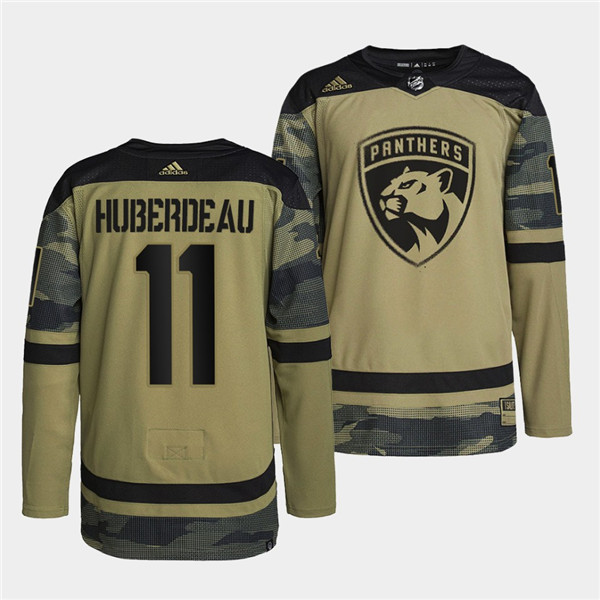 Personalized Men’s Florida Panthers #11 Jonathan Huberdeau 2022 Camo Military Appreciation Night Stitched Jersey