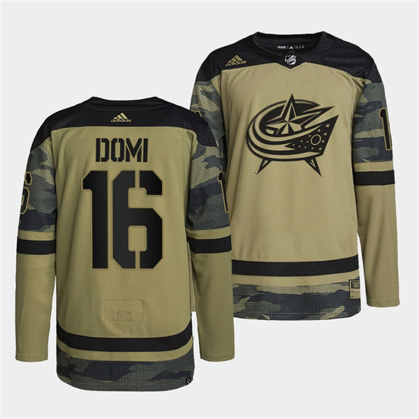 Personalized Men’s Columbus Blue Jackets #16 Max Domi 2022 Camo Military Appreciation Night Stitched Jersey