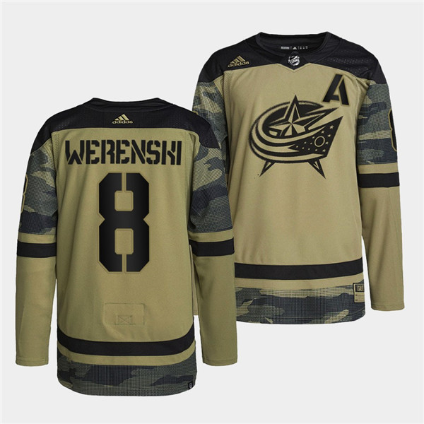 Personalized Men’s Columbus Blue Jackets #8 Zach Werenski 2022 Camo Military Appreciation Night Stitched Jersey