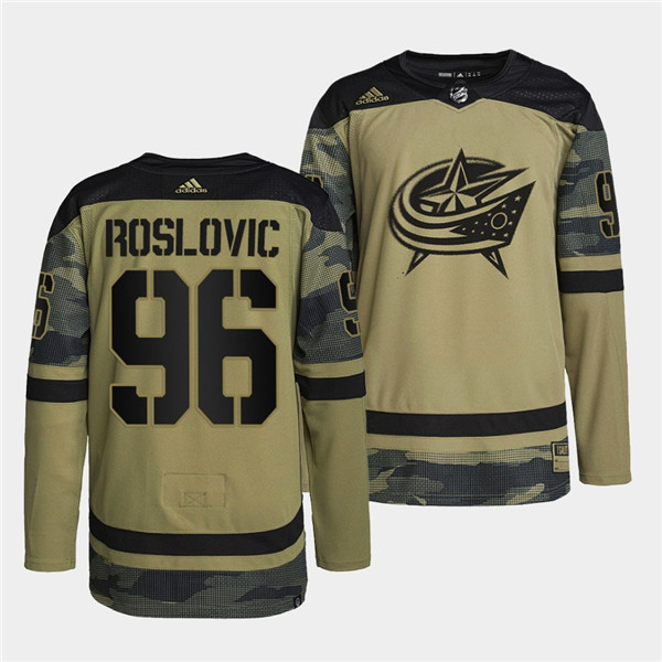 Personalized Men’s Columbus Blue Jackets #96 Jack Roslovic 2022 Camo Military Appreciation Night Stitched Jersey