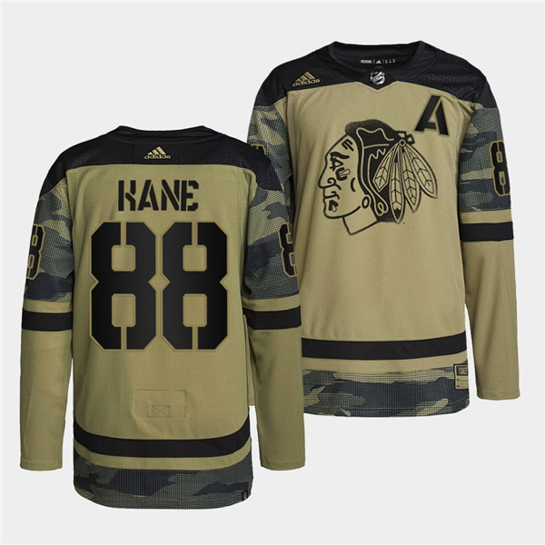 Personalized Men’s Chicago Blackhawks #88 Patrick Kane 2022 Camo Military Appreciation Night White Stitched Jersey