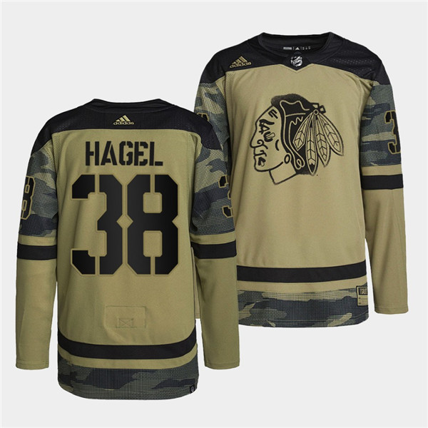 Personalized Men’s Chicago Blackhawks #38 Brandon Hagel 2022 Camo Military Appreciation Night White Stitched Jersey