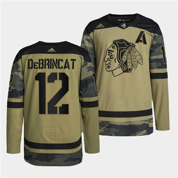Personalized Men’s Chicago Blackhawks #12 Alex DeBrincat 2022 Camo Military Appreciation Night White Stitched Jersey