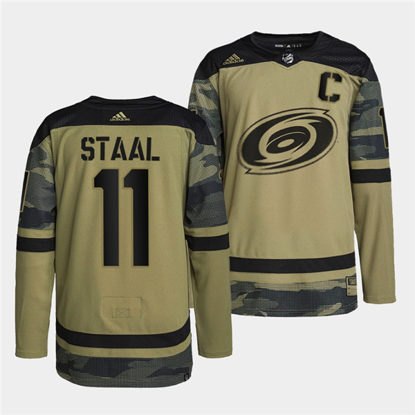 Personalized Men’s Carolina Hurricanes #11 Jordan Staal 2022 Camo Military Appreciation Night Stitched Jersey