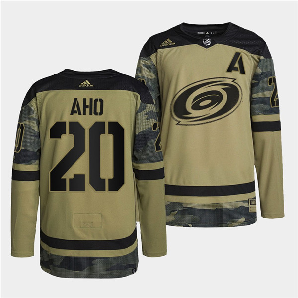 Personalized Men’s Carolina Hurricanes #20 Sebastian Aho 2022 Camo Military Appreciation Night Stitched Jersey