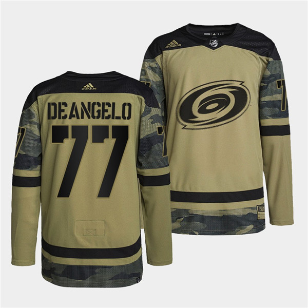 Personalized Men’s Carolina Hurricanes #77 Tony DeAngelo 2022 Camo Military Appreciation Night Stitched Jersey