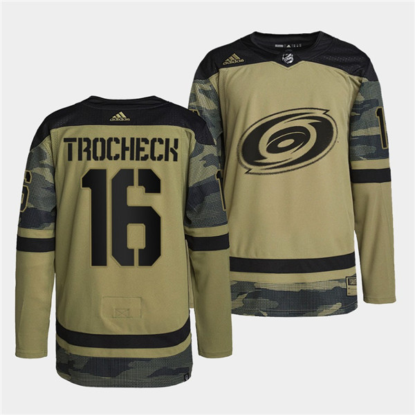 Personalized Men’s Carolina Hurricanes #16 Vincent Trocheck 2022 Camo Military Appreciation Night Stitched Jersey
