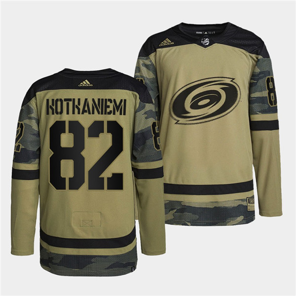 Personalized Men’s Carolina Hurricanes #82 Jesperi Kotkaniemi 2022 Camo Military Appreciation Night Stitched Jersey