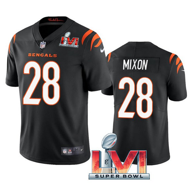 Personalized Women’s Cincinnati Bengals #28 Joe Mixon 2022 Black Super Bowl LVI Limited Stitched Jersey