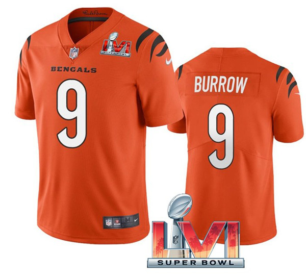 Personalized Women’s Cincinnati Bengals #9 Joe Burrow 2022 Orange Super Bowl LVI Limited Stitched Jersey