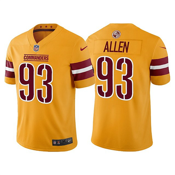 Personalized Men’s Washington Commanders #93 Jonathan Allen Gold Untouchable Stitched Football Jersey
