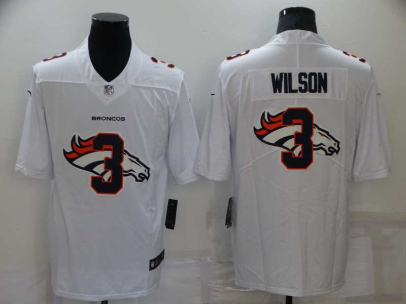 Personalized Men’s Denver Broncos #3 Russell Wilson White Shadow Logo Limited Stitched Jersey