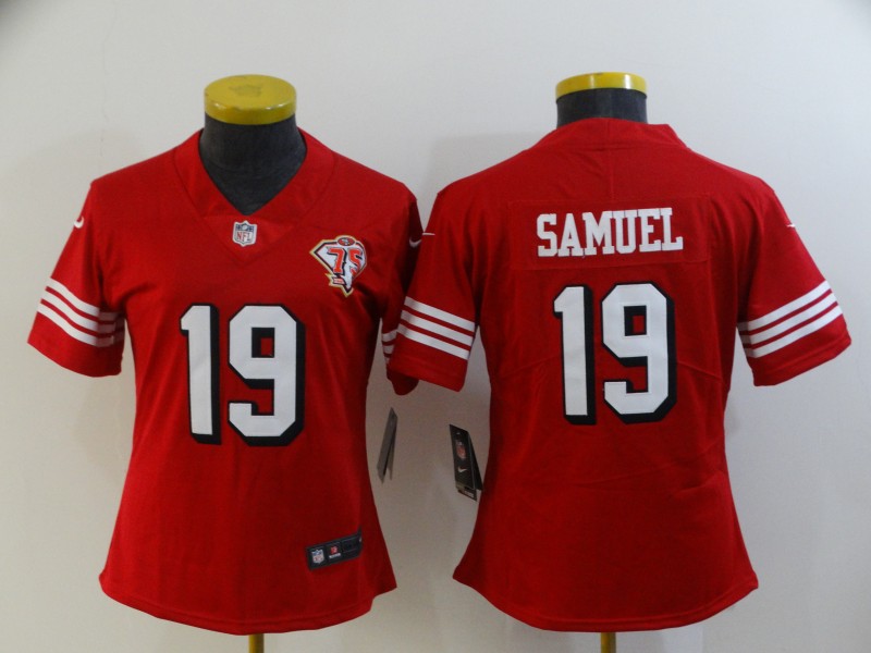 Personalized Women’s San Francisco 49ers #19 Deebo Samuel Scarlet 75th Anniversary Stitched Jersey(Run Small)