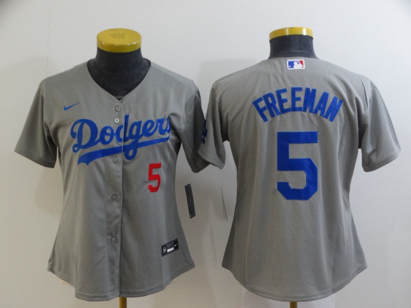 Personalized Women’s Los Angeles Dodgers #5 Freddie Freeman Grey Cool Base Stitched Baseball