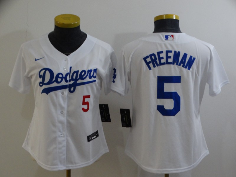 Personalized Women’s Los Angeles Dodgers #5 Freddie Freeman White Cool Base Stitched Baseball Jersey(Run Small)