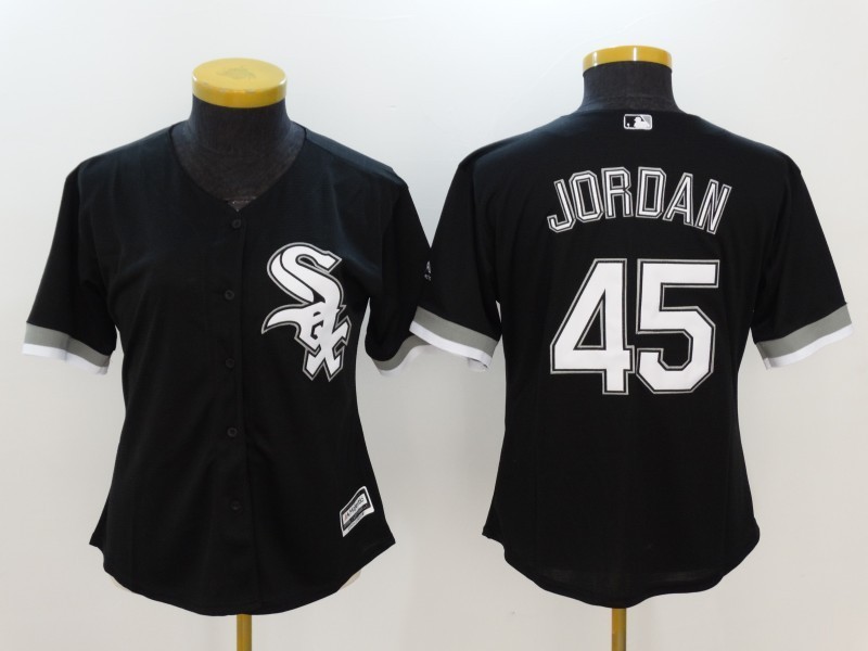 Personalized Women’s Chicago White Sox #45 Michael Jordan Black Stitched Jersey