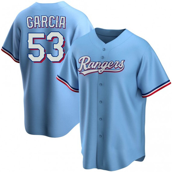 Personalized Men’s Texas Rangers #53 Adolis Garcia Light Blue Cool Base Stitched Baseball Jersey