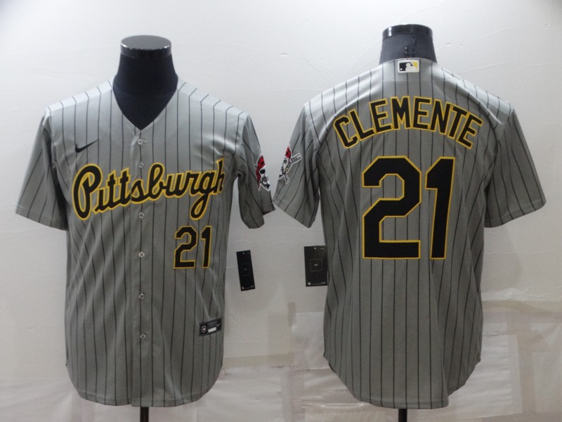 Personalized Men’s Pittsburgh Pirates #21 Roberto Clemente Dark Grey Cool Base Stitched Jersey