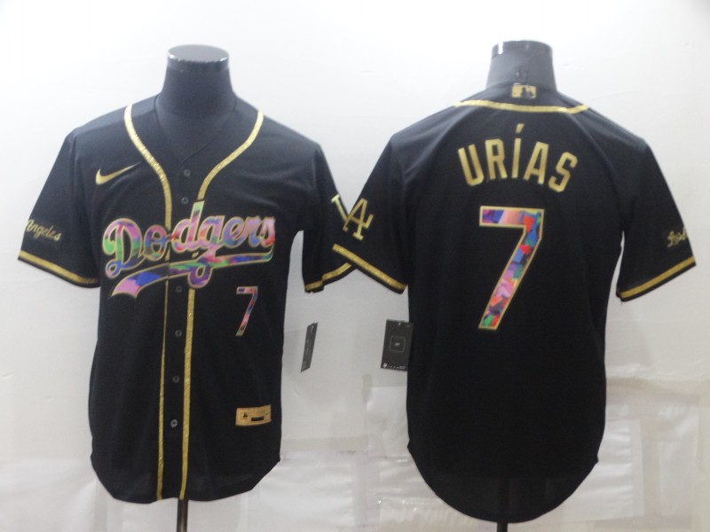 Personalized Men’s Los Angeles Dodgers #7 Julio Urias Black Golden Stitched Baseball Jersey
