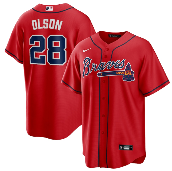 Personalized Men’s Atlanta Braves #28 Matt Olson Red Cool Base Stitched Baseball Jersey