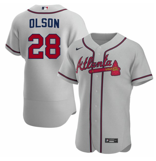 Personalized Men’s Atlanta Braves #28 Matt Olson Grey Flex Base Stitched Baseball Jersey