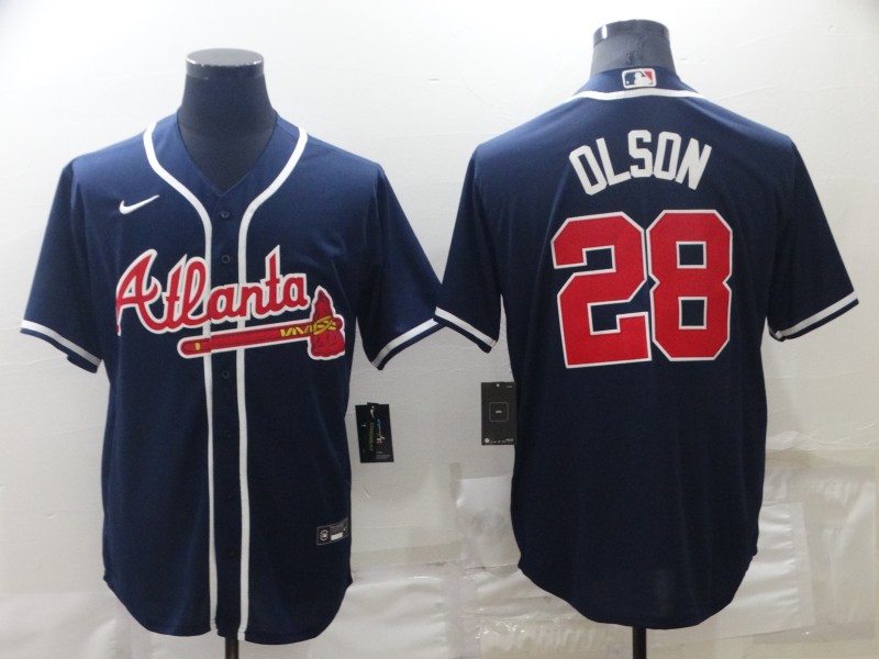 Personalized Men’s Atlanta Braves #28 Matt Olson Navy Cool Base Stitched Baseball Jersey