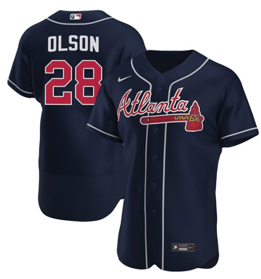 Personalized Men’s Atlanta Braves #28 Matt Olson Navy Flex Base Stitched Baseball Jersey