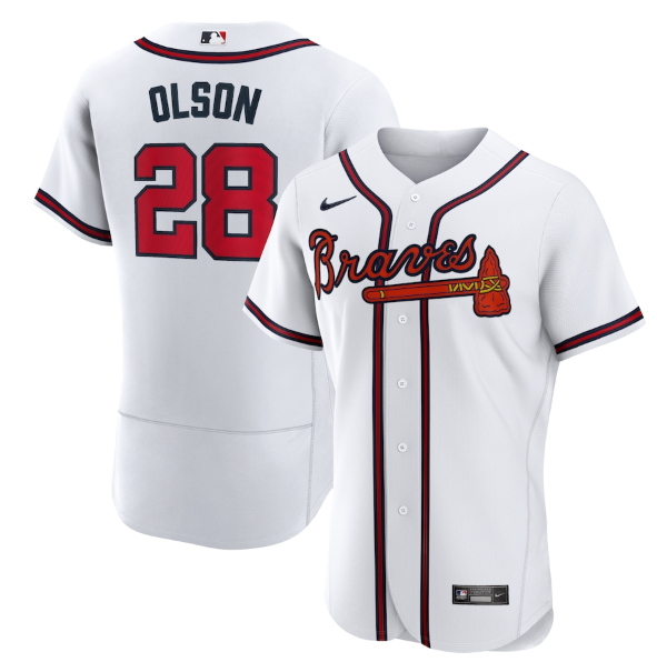Personalized Men’s Atlanta Braves #28 Matt Olson White Flex Base Stitched Baseball Jersey
