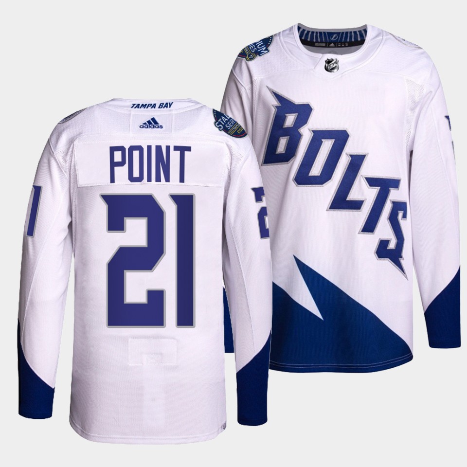 Personalized Men’s Tampa Bay Lightning#21 Brayden Point 2022 White Stadium Series Breakaway Stitched Jersey