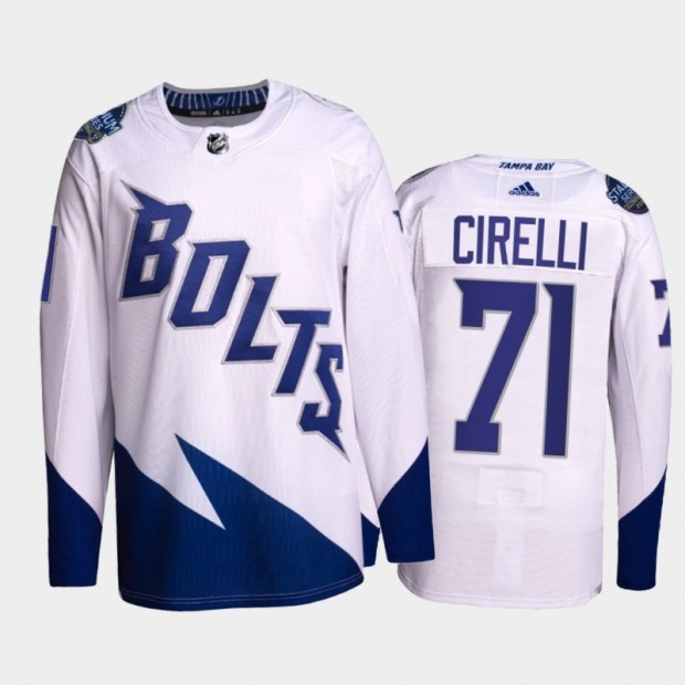 Personalized Men’s Tampa Bay Lightning#71 Anthony Cirelli 2022 White Stadium Series Breakaway Stitched Jersey