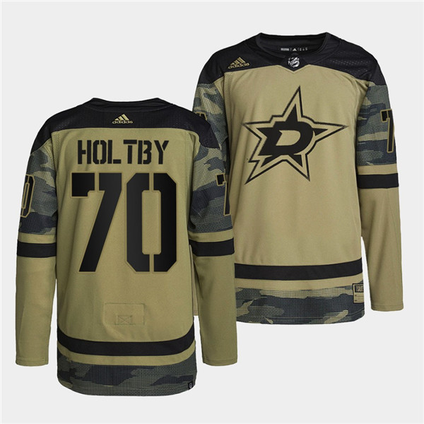 Personalized Men’s Dallas Stars #70 Braden Holtby 2022 Camo Military Appreciation Night Stitched Jersey