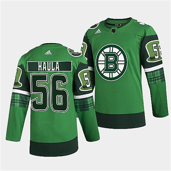 Personalized Men’s Boston Bruins #56 Erik Haula 2022 Green St Patricks Day Warm-Up Stitched Jersey