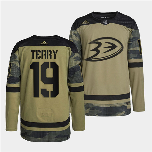 Personalized Men’s Anaheim Ducks #19 Troy Terry 2022 Camo Military Appreciation Night Stitched Jersey