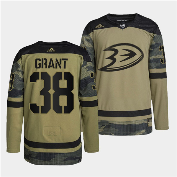 Personalized Men’s Anaheim Ducks #38 Derek Grant 2022 Camo Military Appreciation Night Stitched Jersey