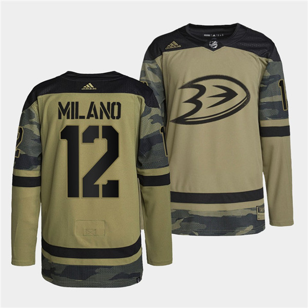 Personalized Men’s Anaheim Ducks #12 Sonny Milano 2022 Camo Military Appreciation Night Stitched Jersey