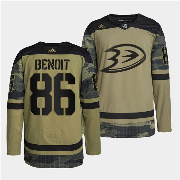 Personalized Men’s Anaheim Ducks #86 Simon Benoit 2022 Camo Military Appreciation Night Stitched Jersey