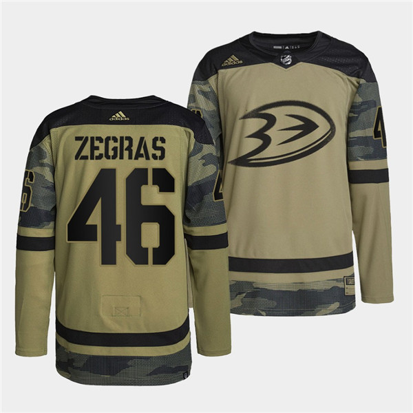 Personalized Men’s Anaheim Ducks #46 Trevor Zegras 2022 Camo Military Appreciation Night Stitched Jersey