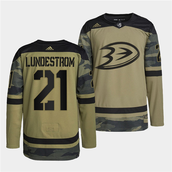 Personalized Men’s Anaheim Ducks #21 Isac Lundestrom 2022 Camo Military Appreciation Night Stitched Jersey
